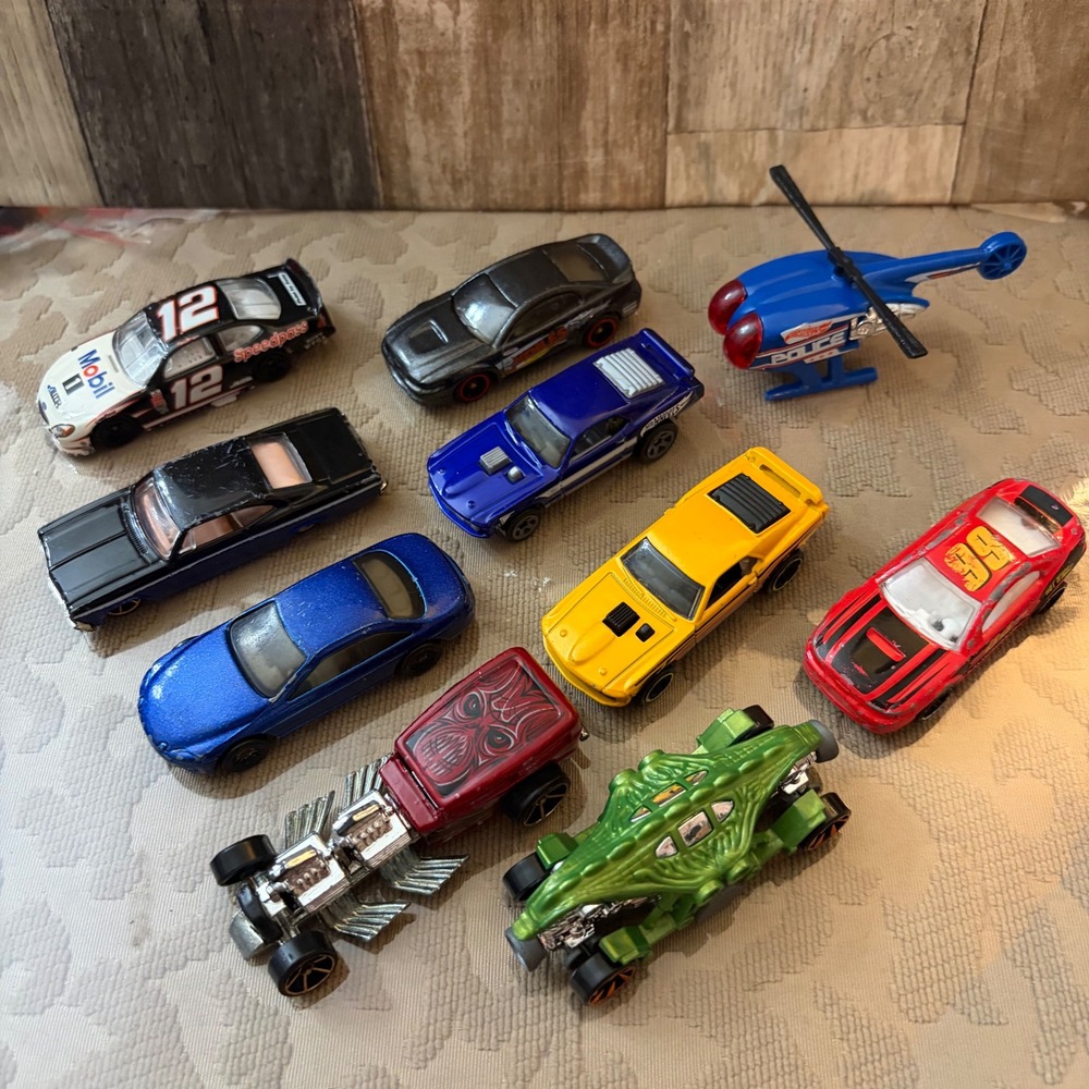90's Hot Wheels Diecast Car 10pc 65 Impala Mustang Mach 1 NASCAR Police Copter